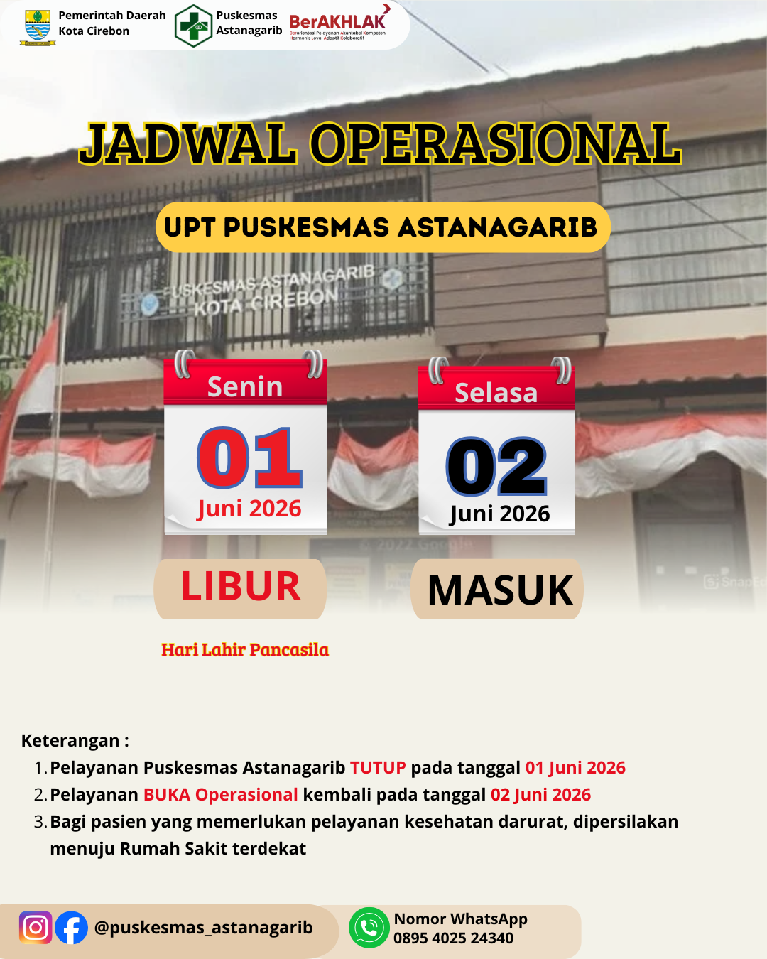 Jadwal Operasional UPT Puskesmas Astanagarib (LIBUR)