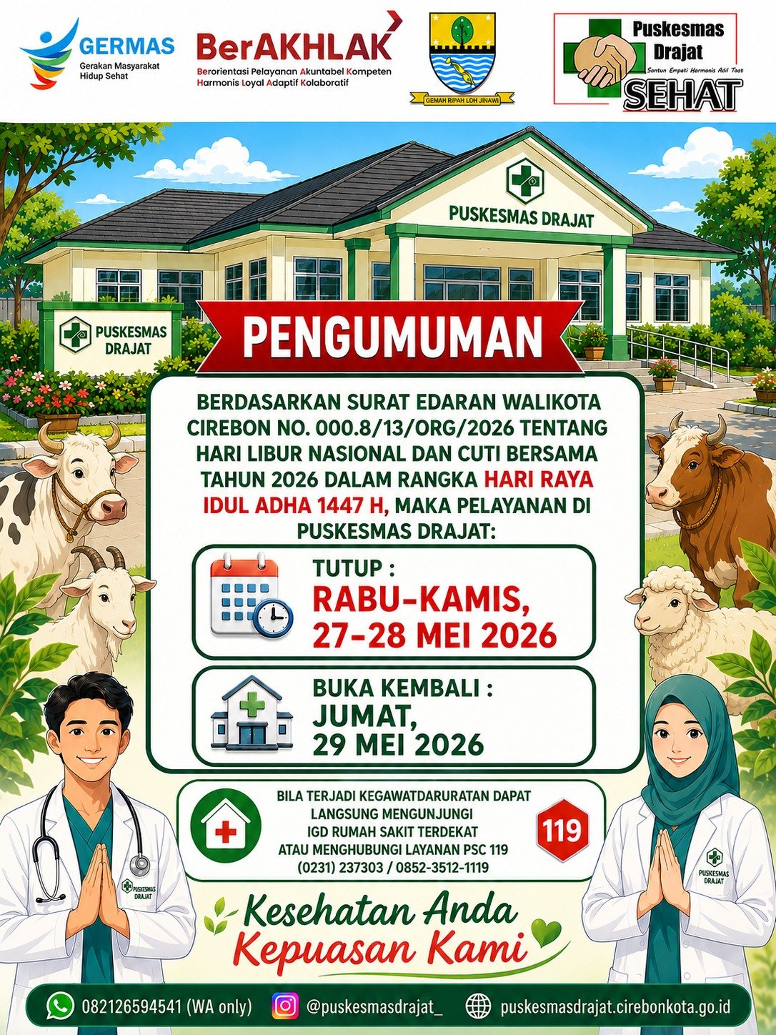 Pengumuman Pelayanan Puskesmas Drajat Hari Raya Idul Adha 1447 H