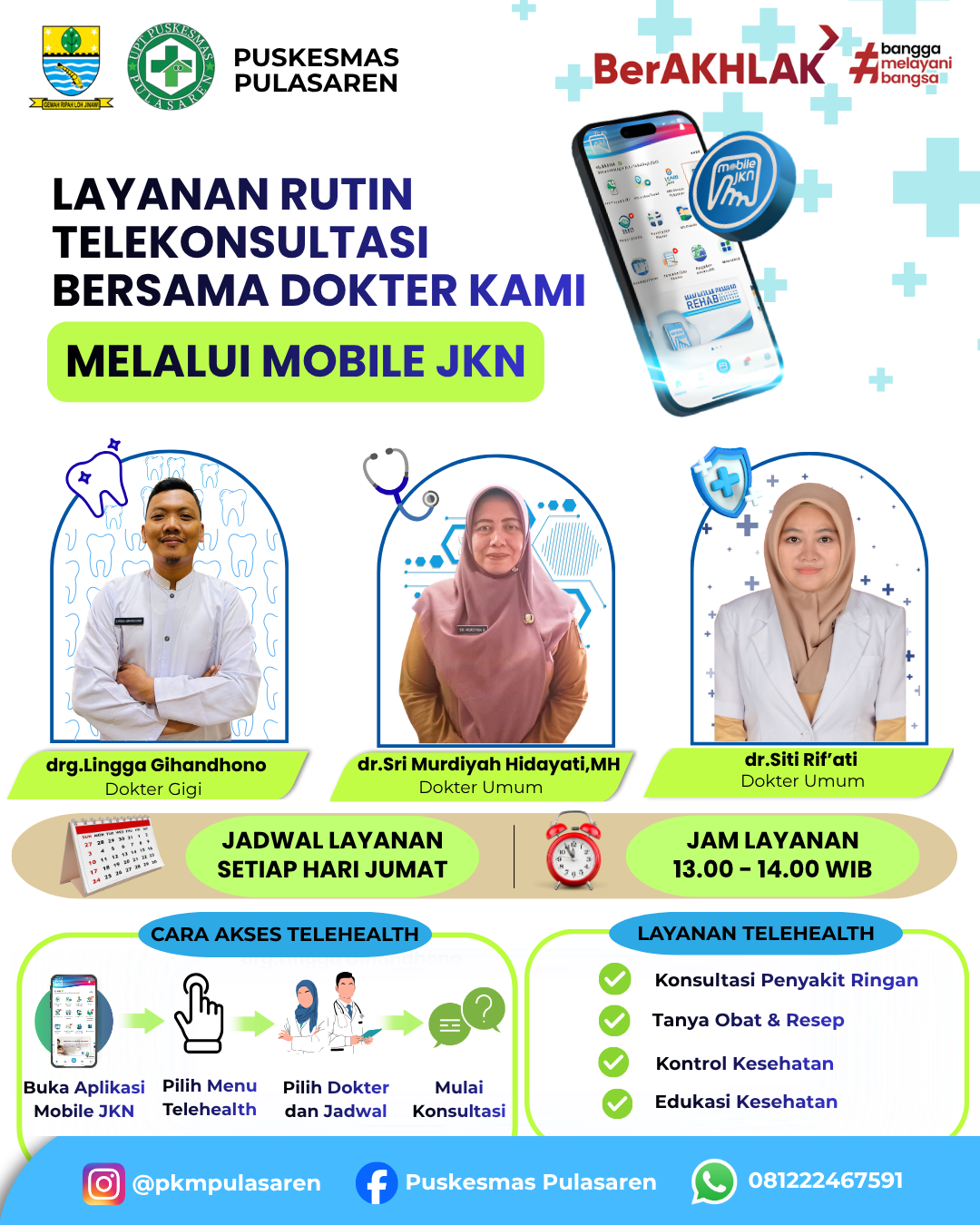 Puskesmas Pulasaren Resmi Buka Layanan Telehealth Melalui Aplikasi Mobile JKN !!